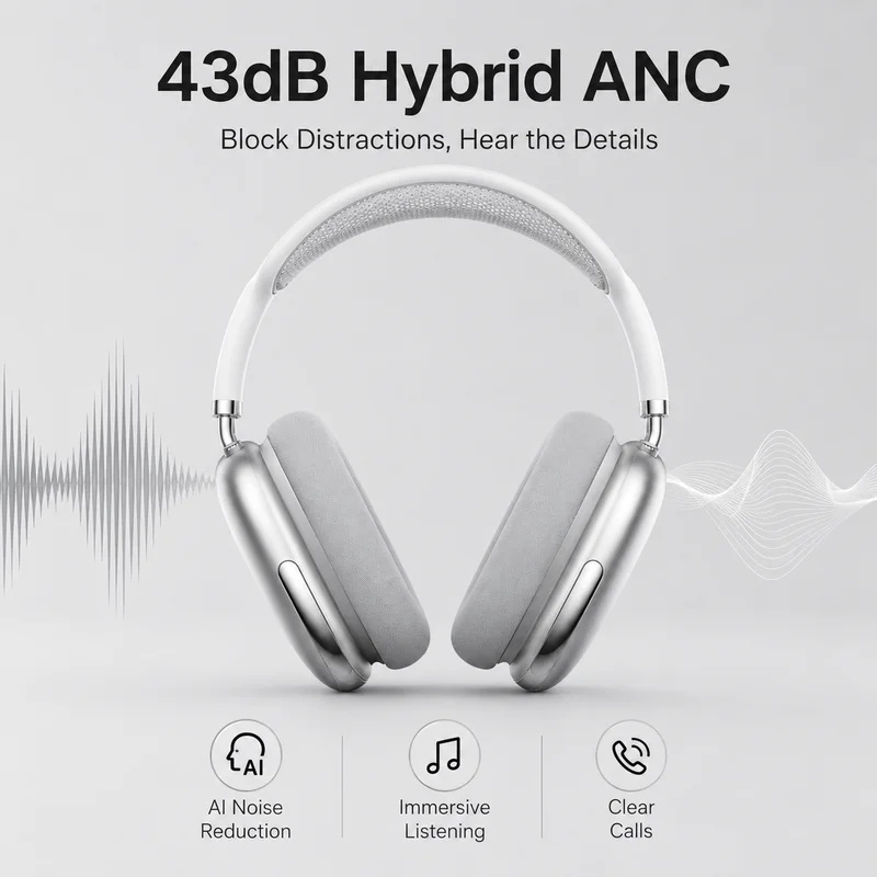 Anc Wireless Over Ear Headphones - オーバーイヤーANCワイヤレスBluetoothヘッドホン | 43dBノイズキャンセリング、HiFiステレオ、50時間再生、BT5.4、AUX対応、43dBノイズキャン