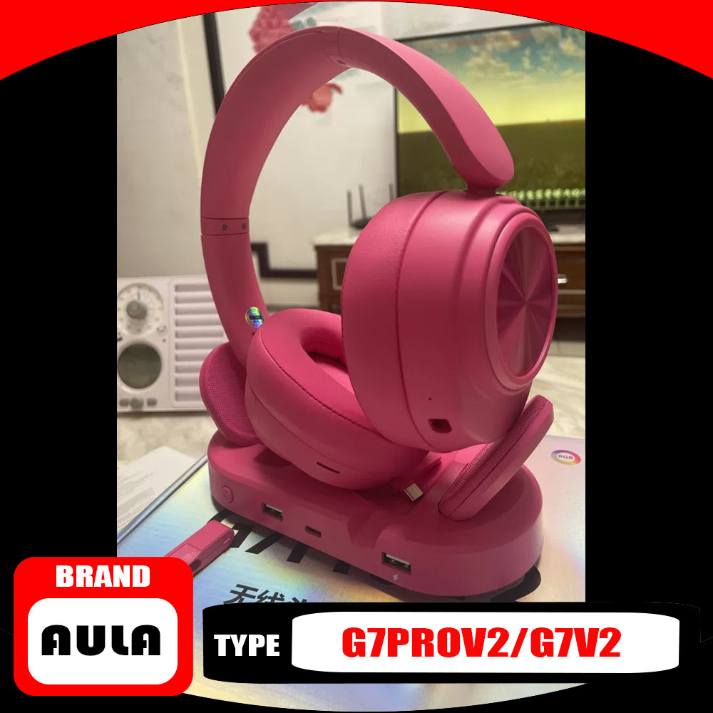 Headphones - AULA G7 Pro V2 オーバーイヤーヘッドホン。6つの接続モードに対応。53mmダイナミックドライバー搭載。ワイヤレスBluetoothゲーミングヘッドセット。G7V2。耐久性に優れている。