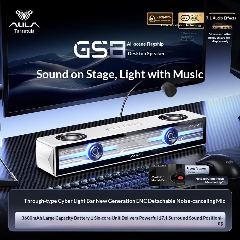 AULA GS8 ゲーミングスピーカー。RGBライトと取り外 - Rgb Computer Soundbar For Pc のレビューと価格